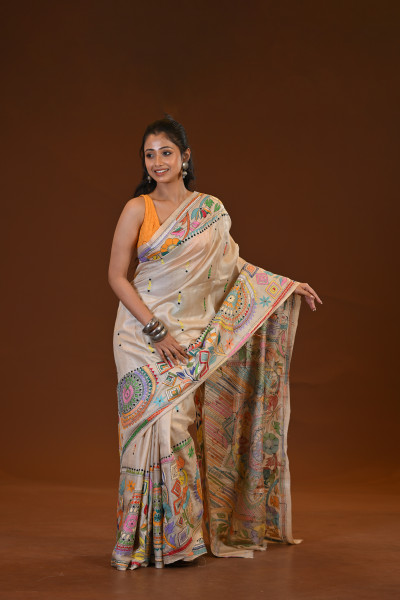 Pure Silk Kantha Stitch Saree