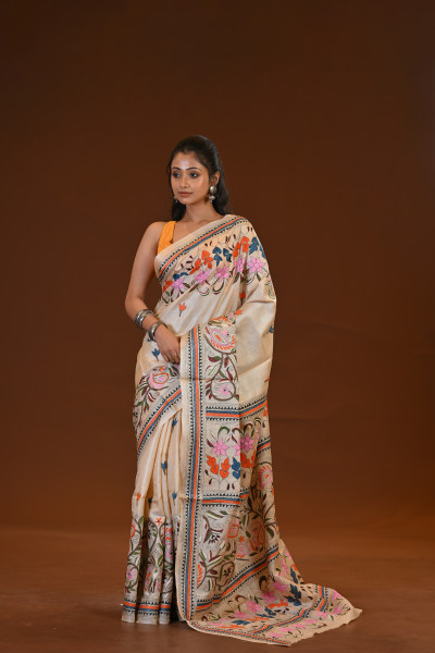 Pure Silk Kantha Stitch Saree