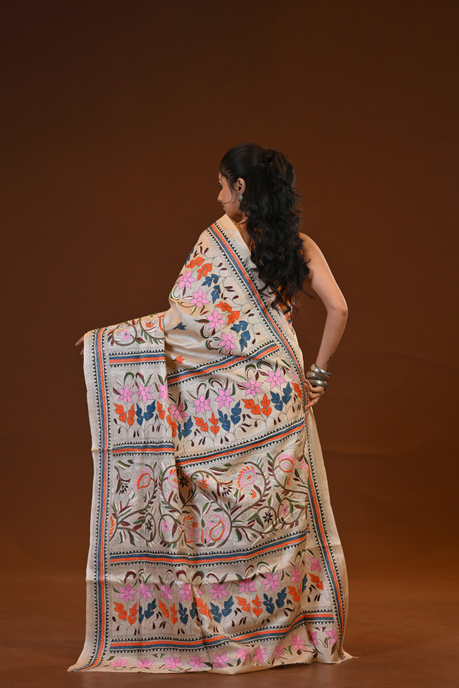 Pure Silk Kantha Stitch Saree