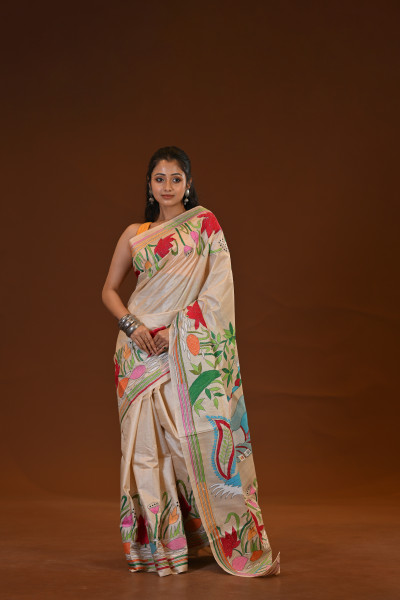 Pure Silk Kantha Stitch Saree