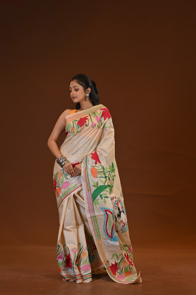 Pure Silk Kantha Stitch Saree