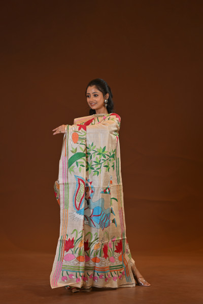 Pure Silk Kantha Stitch Saree