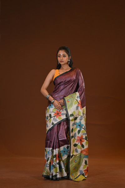 Tussar Hand-Print Saree
