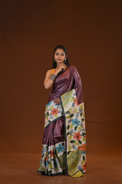 Tussar Hand-Print Saree