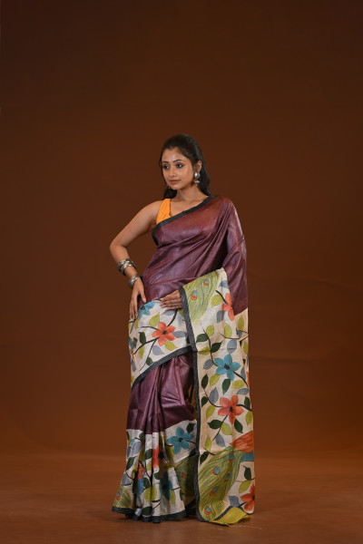 Tussar Hand-Print Saree