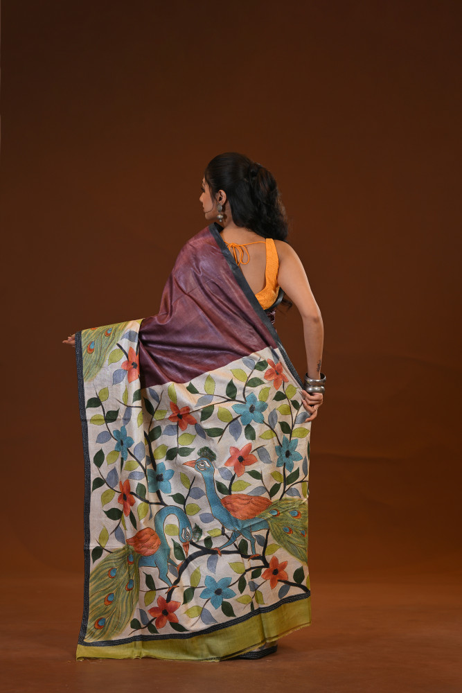 Tussar Hand-Print Saree