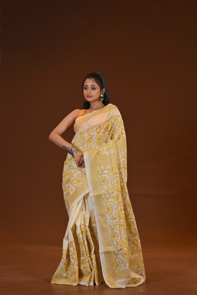 Pure Silk Kantha Stitch Saree