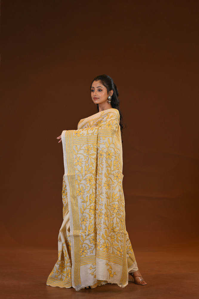 Pure Silk Kantha Stitch Saree