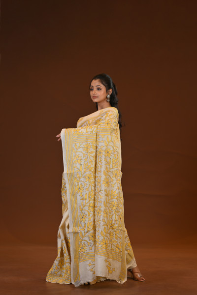 Pure Silk Kantha Stitch Saree