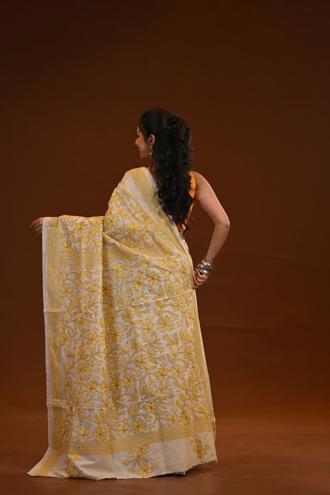Pure Silk Kantha Stitch Saree