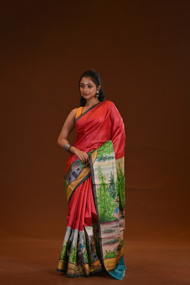 Tussar Hand-Print Saree