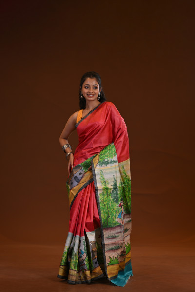 Tussar Hand-Print Saree