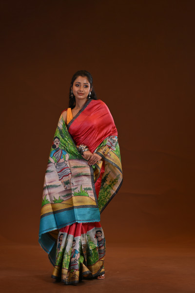 Tussar Hand-Print Saree