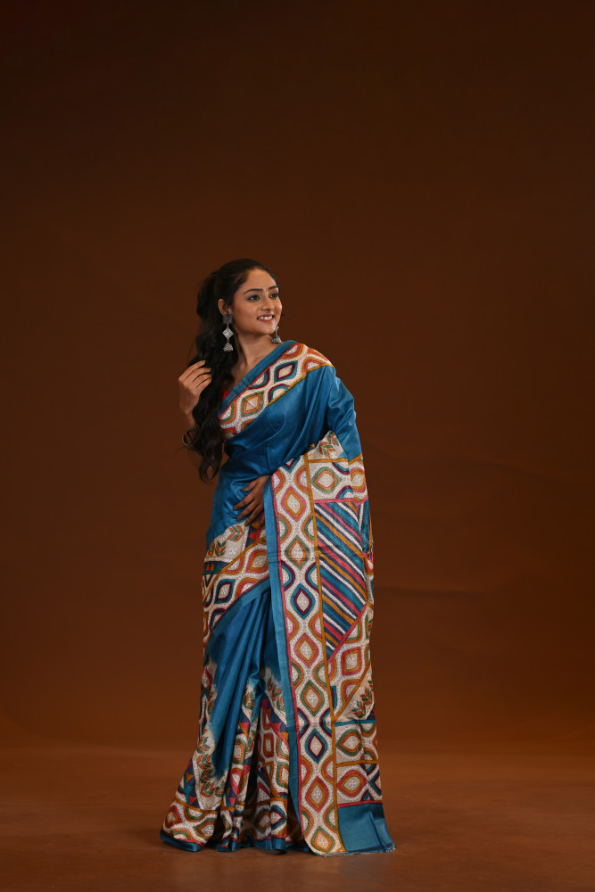 Pure Silk Kantha Stitch Saree