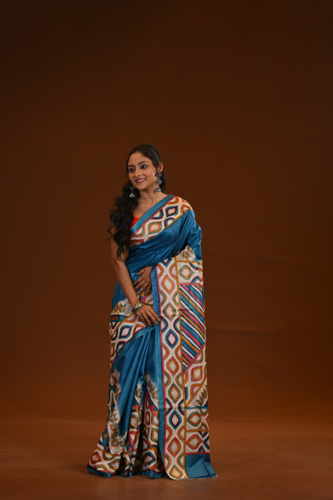 Pure Silk Kantha Stitch Saree