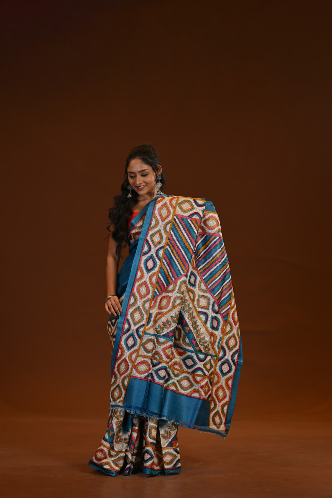 Pure Silk Kantha Stitch Saree