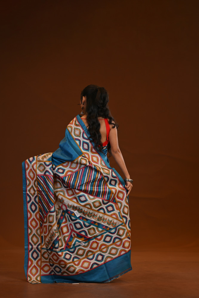 Pure Silk Kantha Stitch Saree