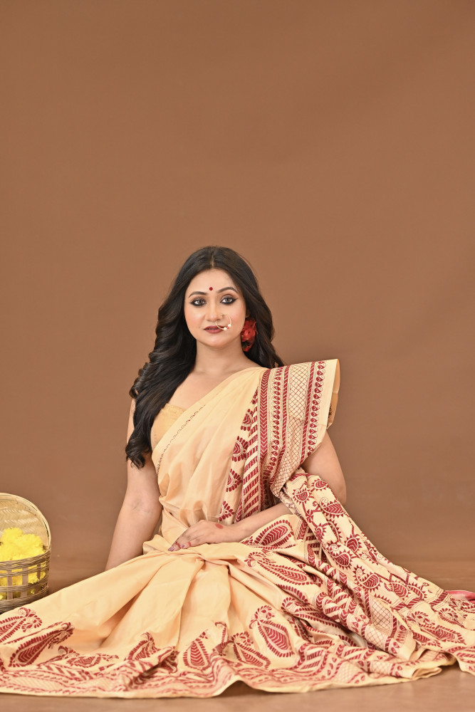 SARVESHWARI BISHNUPURI SILK KANTHA SAREE