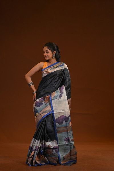 Tussar Hand-Print Saree