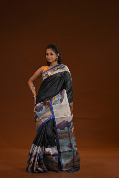 Tussar Hand-Print Saree