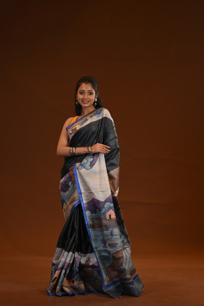 Tussar Hand-Print Saree
