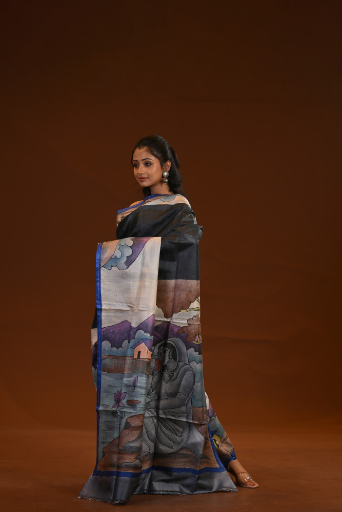 Tussar Hand-Print Saree