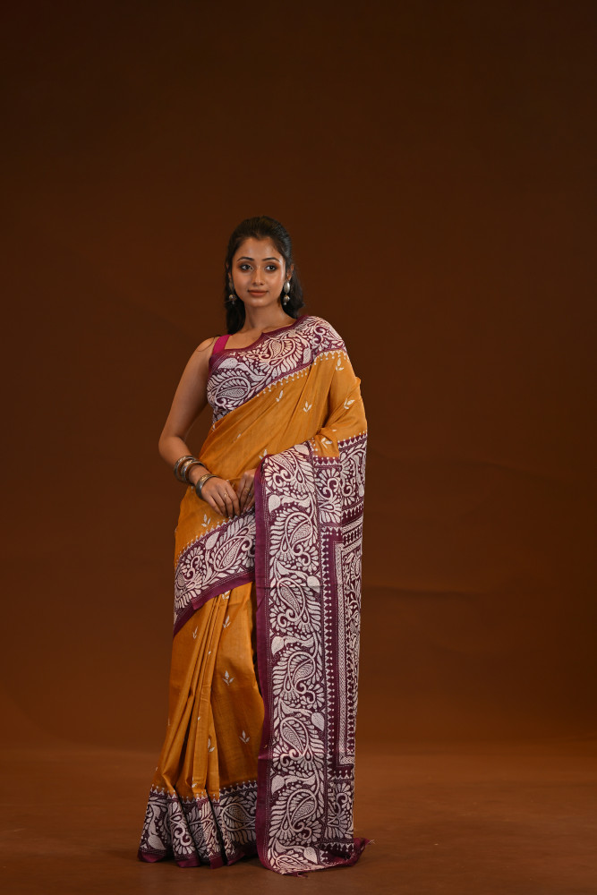 Image of Pure Silk Kantha Stitch Saree