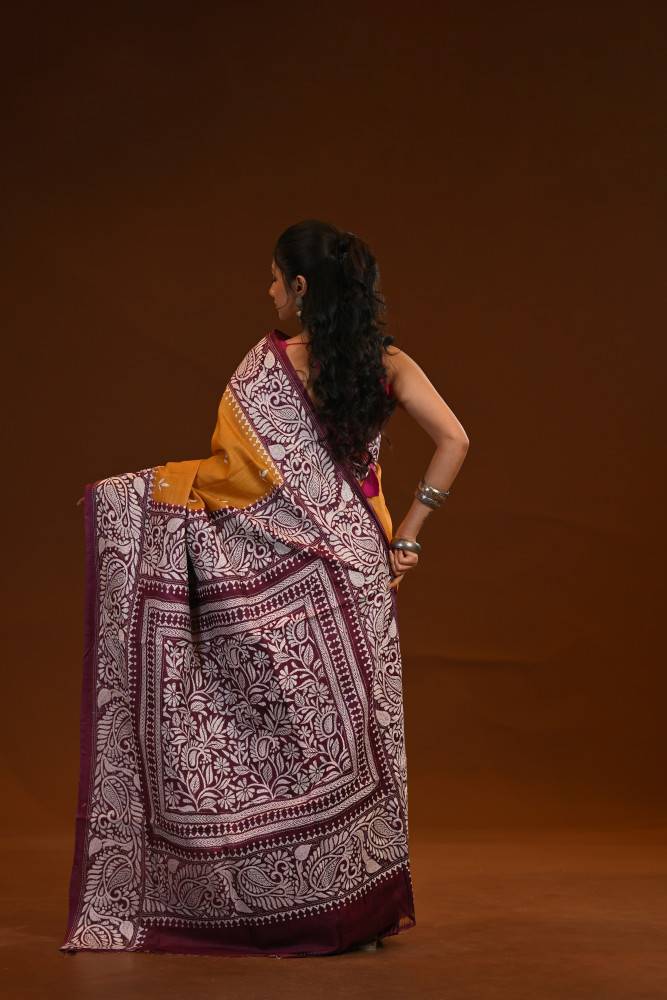 Pure Silk Kantha Stitch Saree