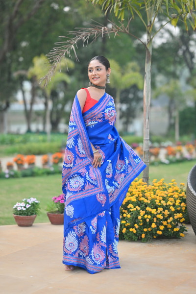 Pure Silk Kantha Stitch Saree