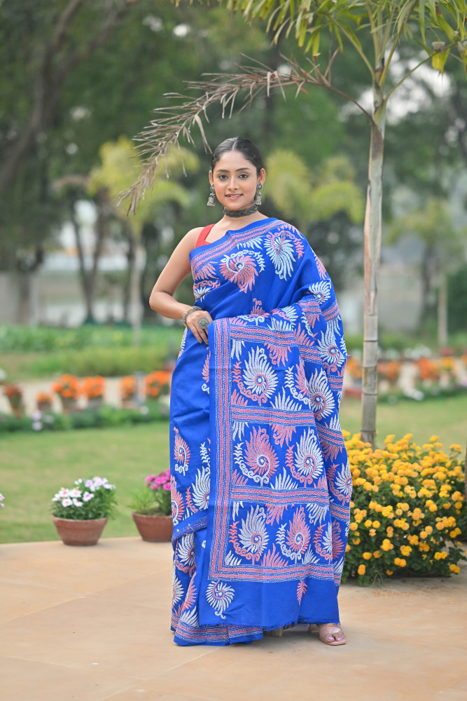Pure Silk Kantha Stitch Saree