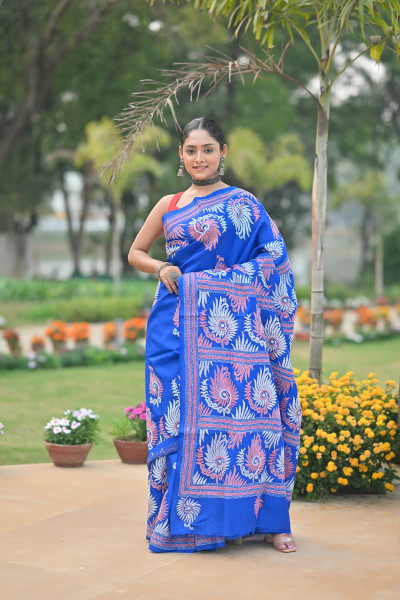 Pure Silk Kantha Stitch Saree