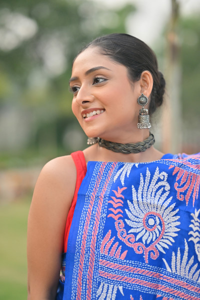 Pure Silk Kantha Stitch Saree