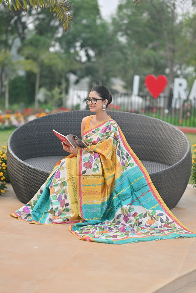 Tussar Hand-Print Saree