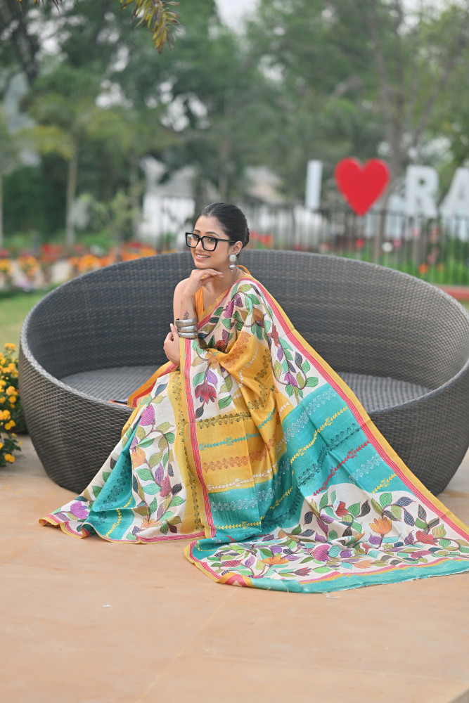 Tussar Hand-Print Saree