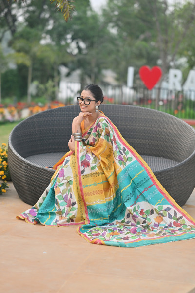 Tussar Hand-Print Saree
