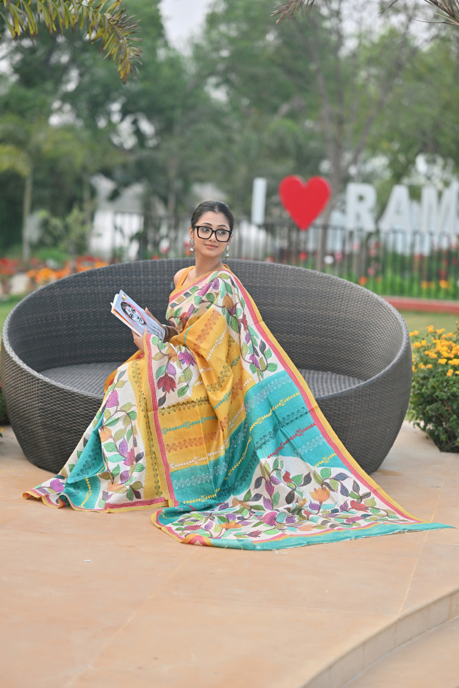 Tussar Hand-Print Saree