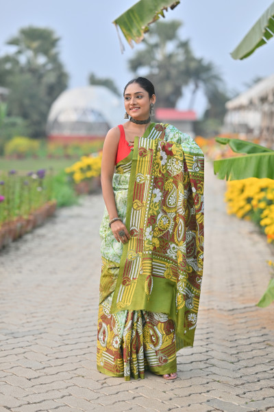 Pure Silk Kantha Stitch Saree
