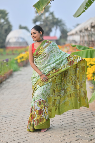Pure Silk Kantha Stitch Saree