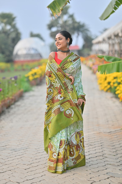 Pure Silk Kantha Stitch Saree