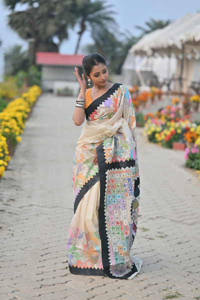 Tussar New Applique Saree
