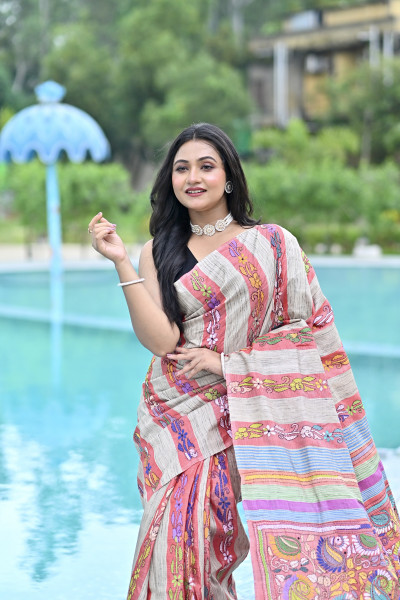 RUDRANI GHICHA STRIPE KANTHA SAREE