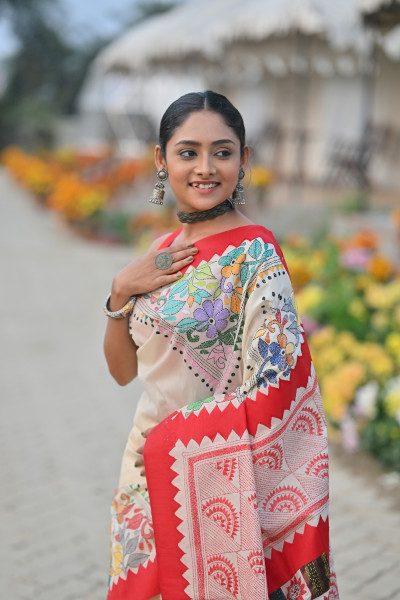Tussar New Applique Saree