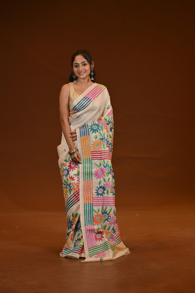 Pure Silk Kantha Stitch Saree