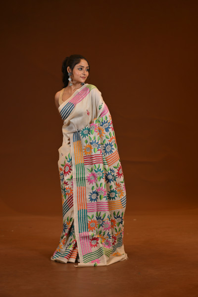 Pure Silk Kantha Stitch Saree