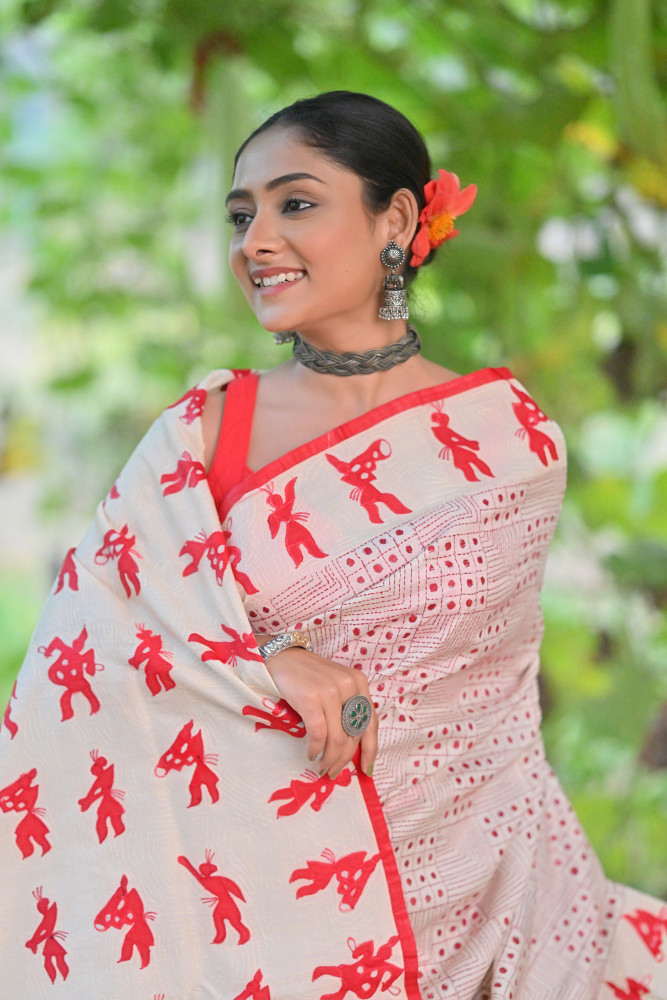 Image of Tussar Bhoot Aplique Saree