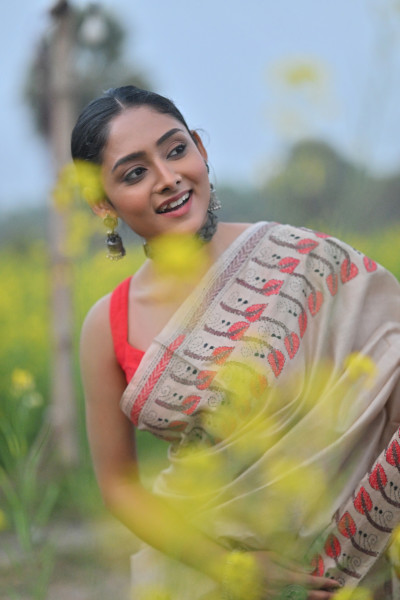 Pure Silk Kantha Stitch Saree