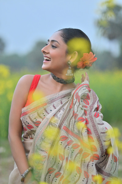 Pure Silk Kantha Stitch Saree