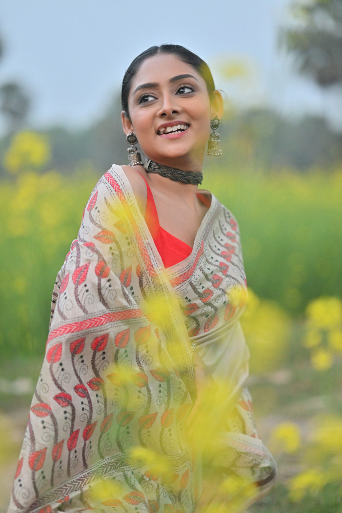 Pure Silk Kantha Stitch Saree