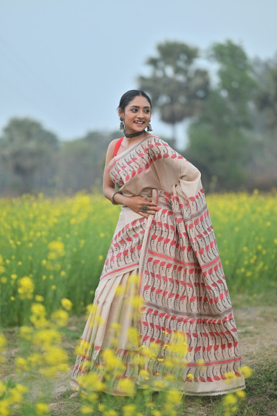 Pure Silk Kantha Stitch Saree