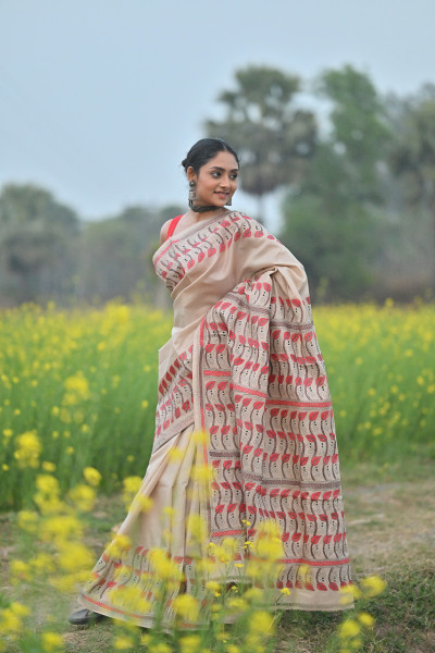 Pure Silk Kantha Stitch Saree